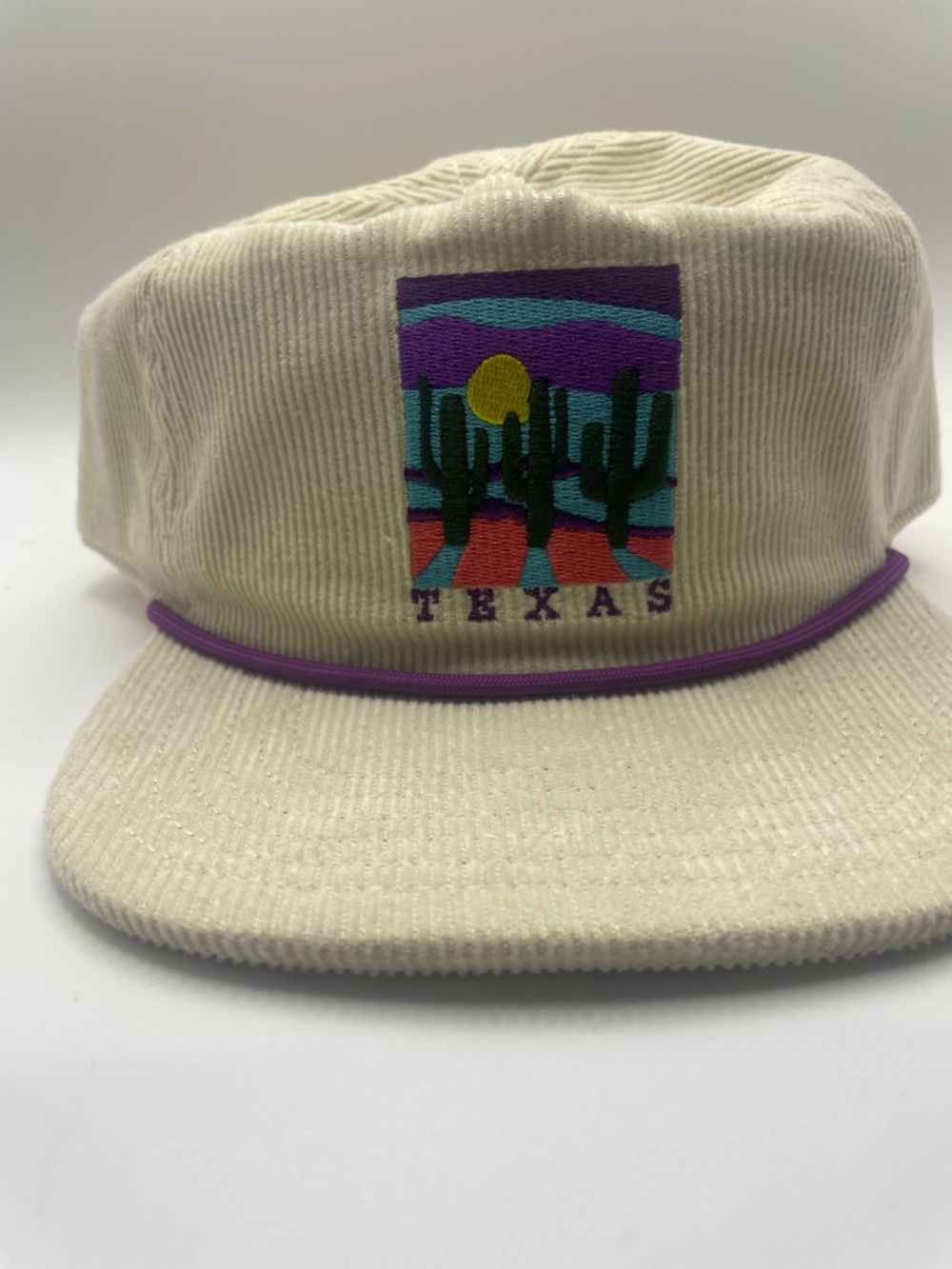 Mighty Fine Texas Cream‎ Corduroy Cap with Light Purple Trim